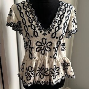Express Cream and Black Embroidered Blouse